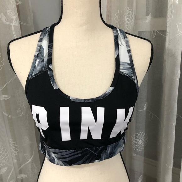 🎄 PINK sports bra  black, leaf print SZ M - Picture 1 of 10